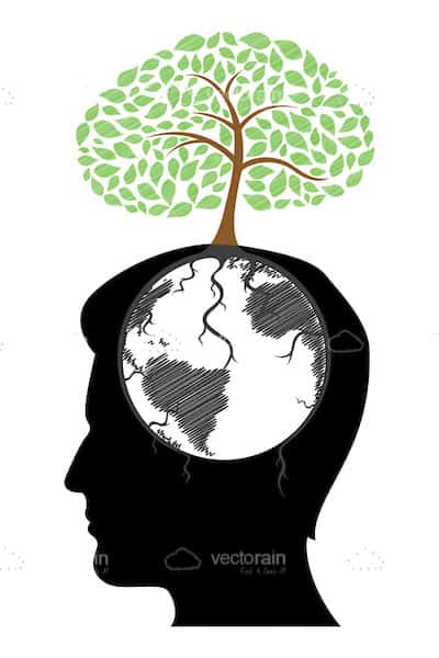 Abstract Silhouette Head with Earth and Tree Design